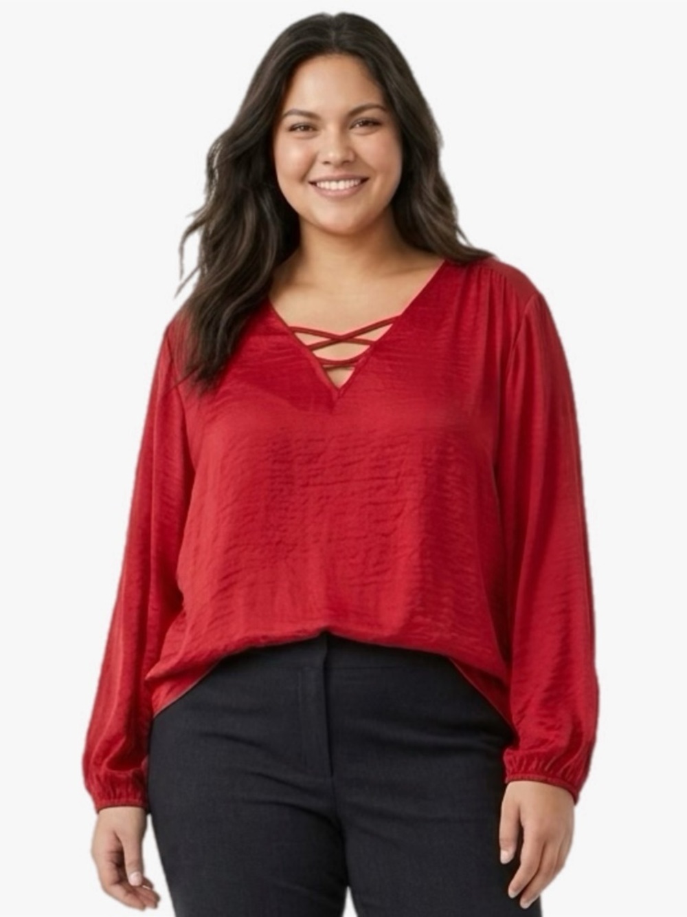 NWT Maurices Women’s Plus Size 4X Red Crisscross V-Neck Keyhole Back Blouse